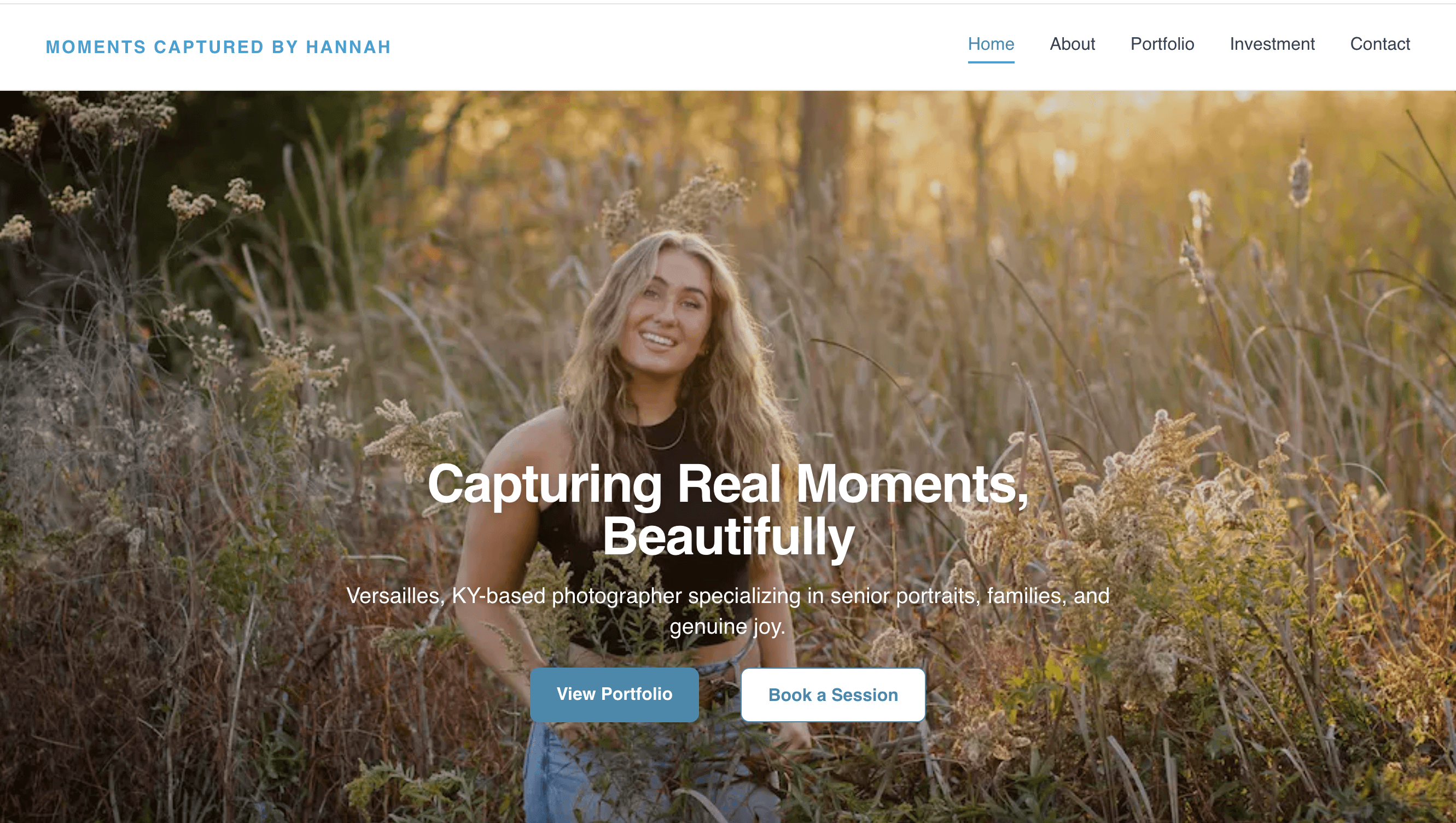 Moments Captured by Hannah website preview